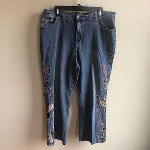 Women’s Vintage Wah Floral Embroidered Cropped Jeans Sz 18 Excellent Con…
